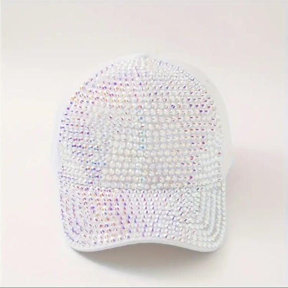 White Rhinestone Decor Baseball Cap - Picture 2 of 6